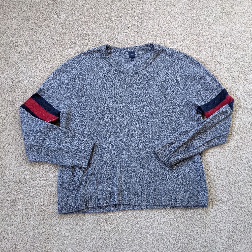 Gap Pullover V Neck Wool Sweater Men's XL Gray